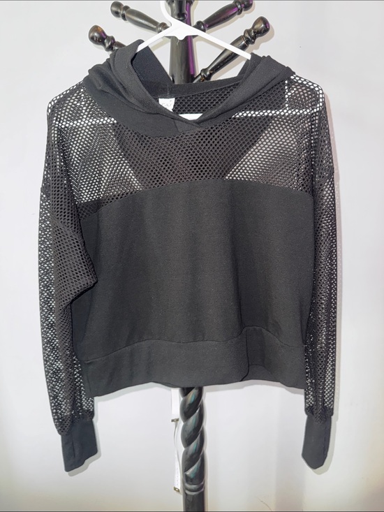 Cali Sport Tops - Black Mesh-Panel Hoodie Sweatshirt for Women 24.T